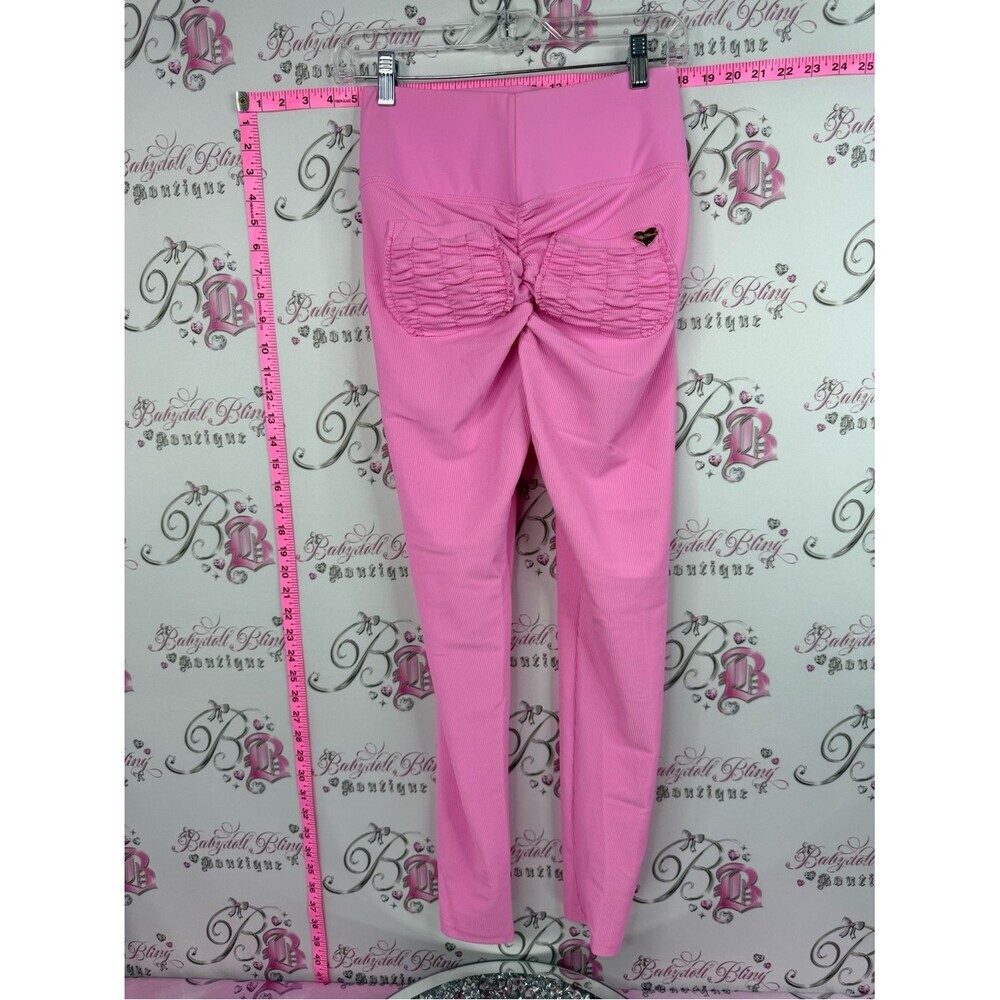 Cute Booty Lounge tights leggings Pink Scrunch-Back Leggings with Heart Accent